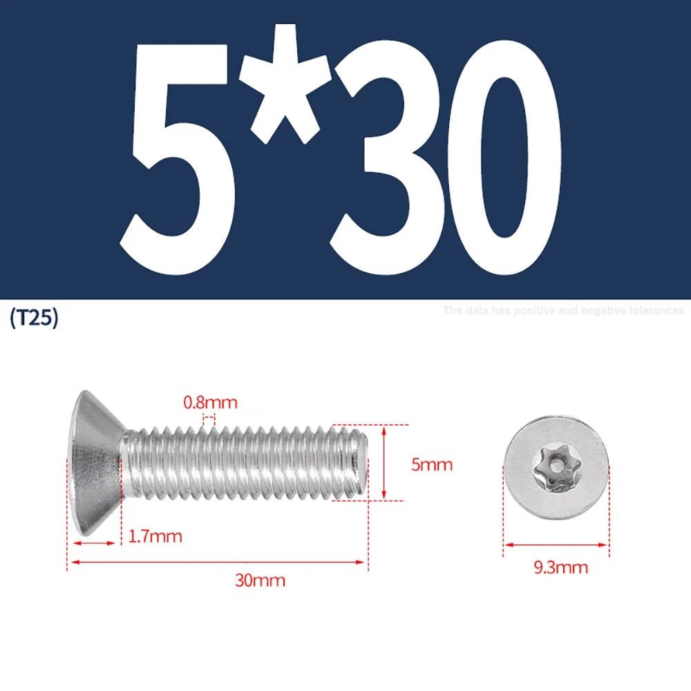 M3–M8 Pin Torx Countersunk Flat Head Machine Screws | A2 Stainless Steel - HomeDIYer