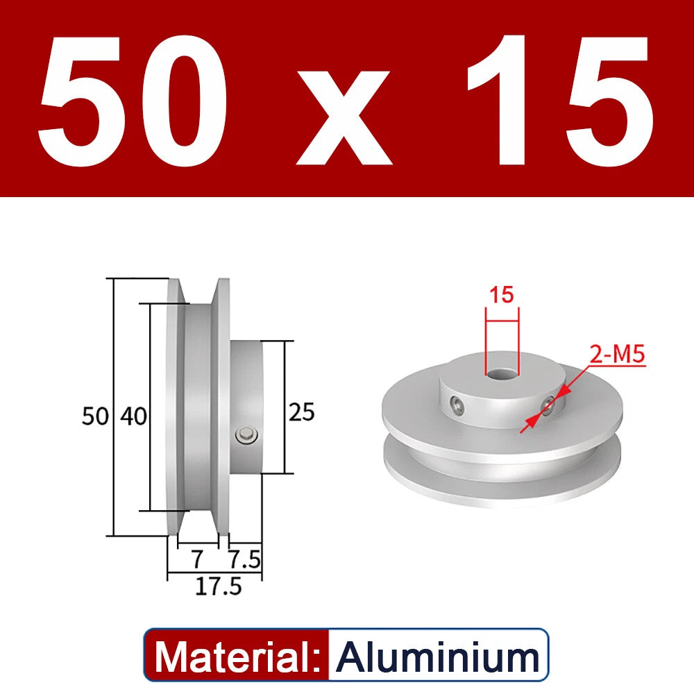 OD 20mm-100mm Aluminium V-Groove Pulley With Fixed Screw for 5mm/6mm Width Belt