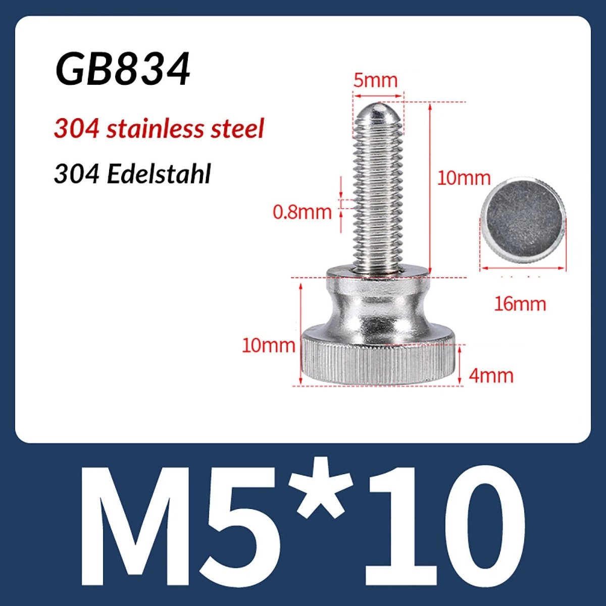 A2 Stainless Steel Knurled Thumb Screws – M2 to M10, Hand Turn Knob Bolts, 4 - 60mm Lengths - HomeDIYer