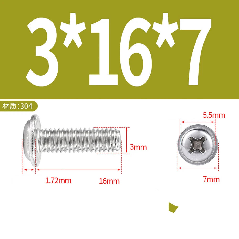 Phillips Flanged Button Head Screws M1.4–M6 | 304 Stainless Steel