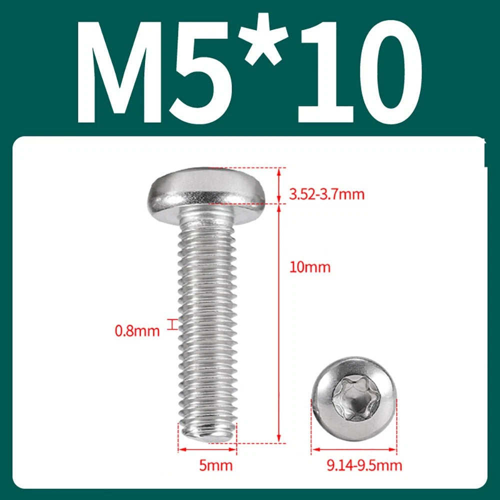 M2–M10 A2 Stainless Steel Torx Button Head Machine Screws, With or Without Column, Pack of 5