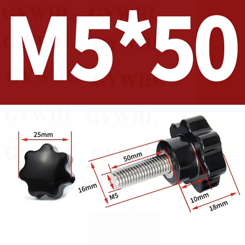 Stainless Thumb Screws Hand Knob Grip Bolts Black Plastic Hexalobular Star Head - HomeDIYer
