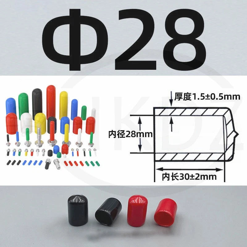 PVC End Caps for Screws, Bolts, Rods, Tubes & Cables – Thread Cover Protector, Rubber Plastic Caps (12-114mm, Multiple Colors)