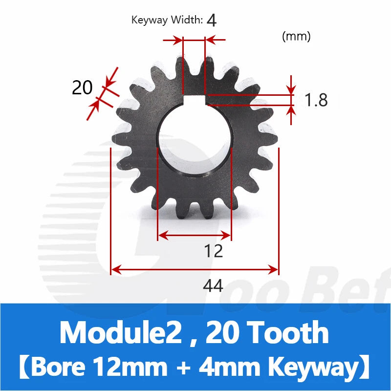 Spur Gear C45 Steel Black Oxided Module 2 Pinion 12-30 Tooth Keyway 10-32mm Flat