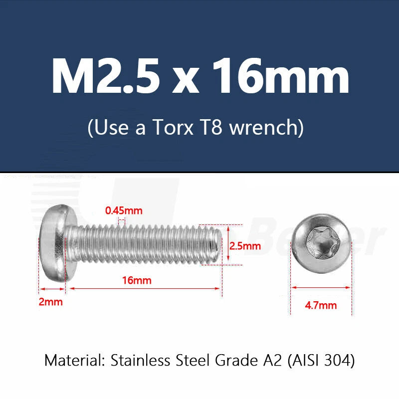 T3–T50 Torx Pan Head Machine Screws – M1.4 to M10, A2 Stainless Steel (3–100mm)