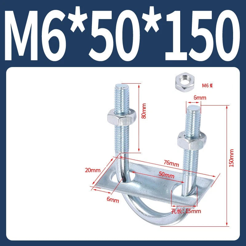 Round U-Bolts Sets Steel 16mm-219mm Inner Width M6 M8 M0 M12 with Nut, Plate
