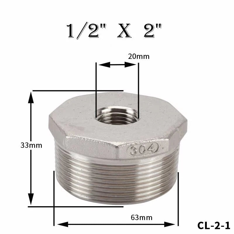 304 Stainless Steel Reducing Bush Adaptor | Male to Female NPT Pipe Fitting