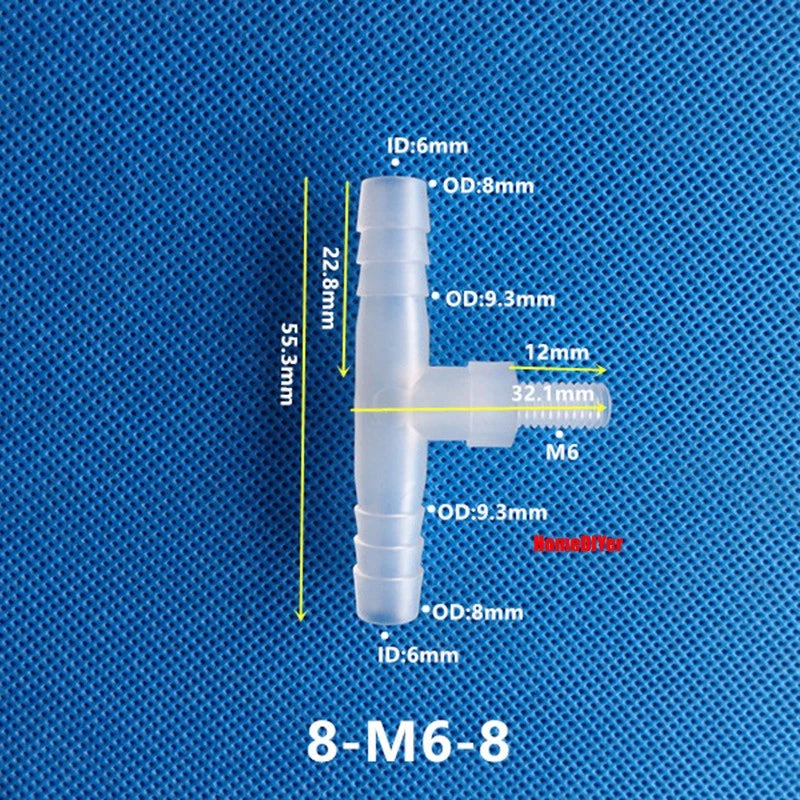 T Piece Joiner 3-Way Plastic Barb Connector | Pipe Hose Male Thread Fitting