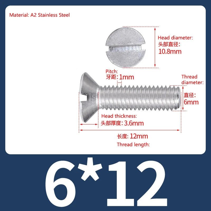 A2 Stainless Steel Slotted Countersunk Screws DIN 963 | M4 M5 M6 - HomeDIYer