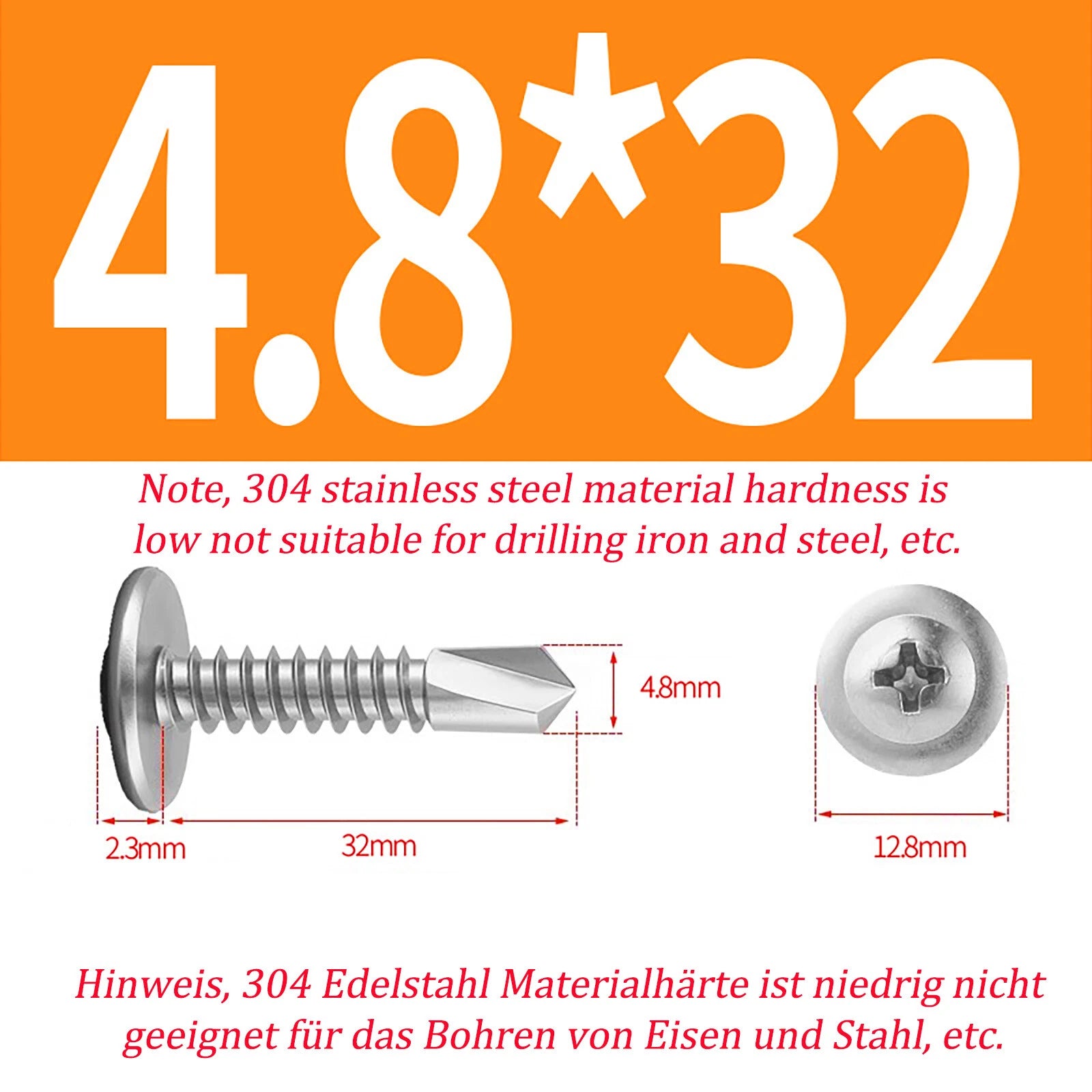 Self Drilling Wafer Head Screws – 304/410 Stainless & Galvanized Steel, M4.2 M4.8