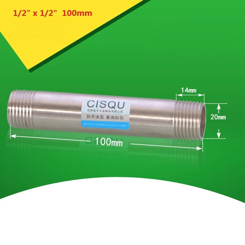 Stainless Steel BSP Male Threaded Double Nipple Pipe Extension Fitting | 1/2" 3/4" 1"