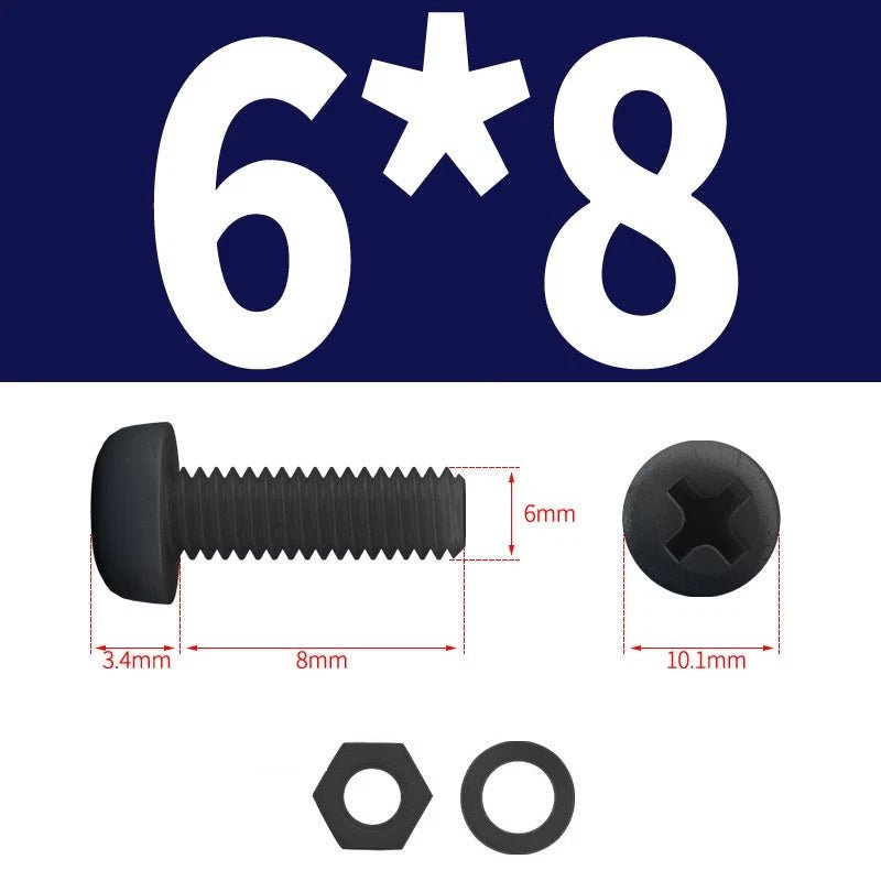 Black Nylon Phillips Machine Screws with Nuts & Washers — Metric M2 to M8 - HomeDIYer