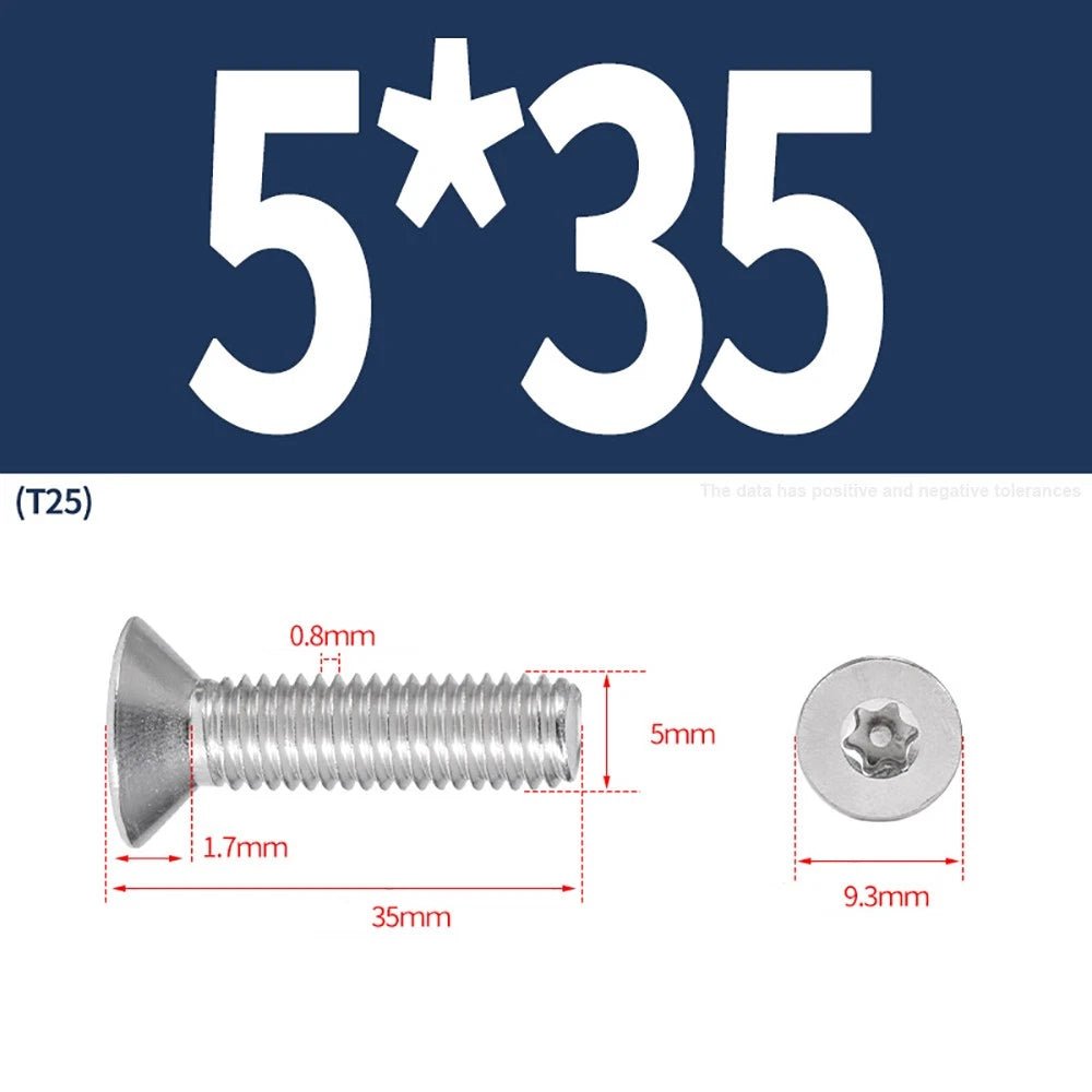 M3–M8 Pin Torx Countersunk Flat Head Machine Screws | A2 Stainless Steel - HomeDIYer