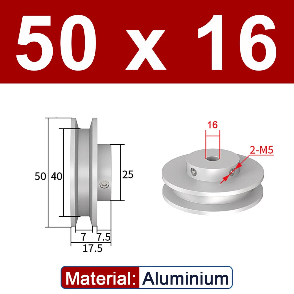 OD 20mm-100mm Aluminium V-Groove Pulley With Fixed Screw for 5mm/6mm Width Belt