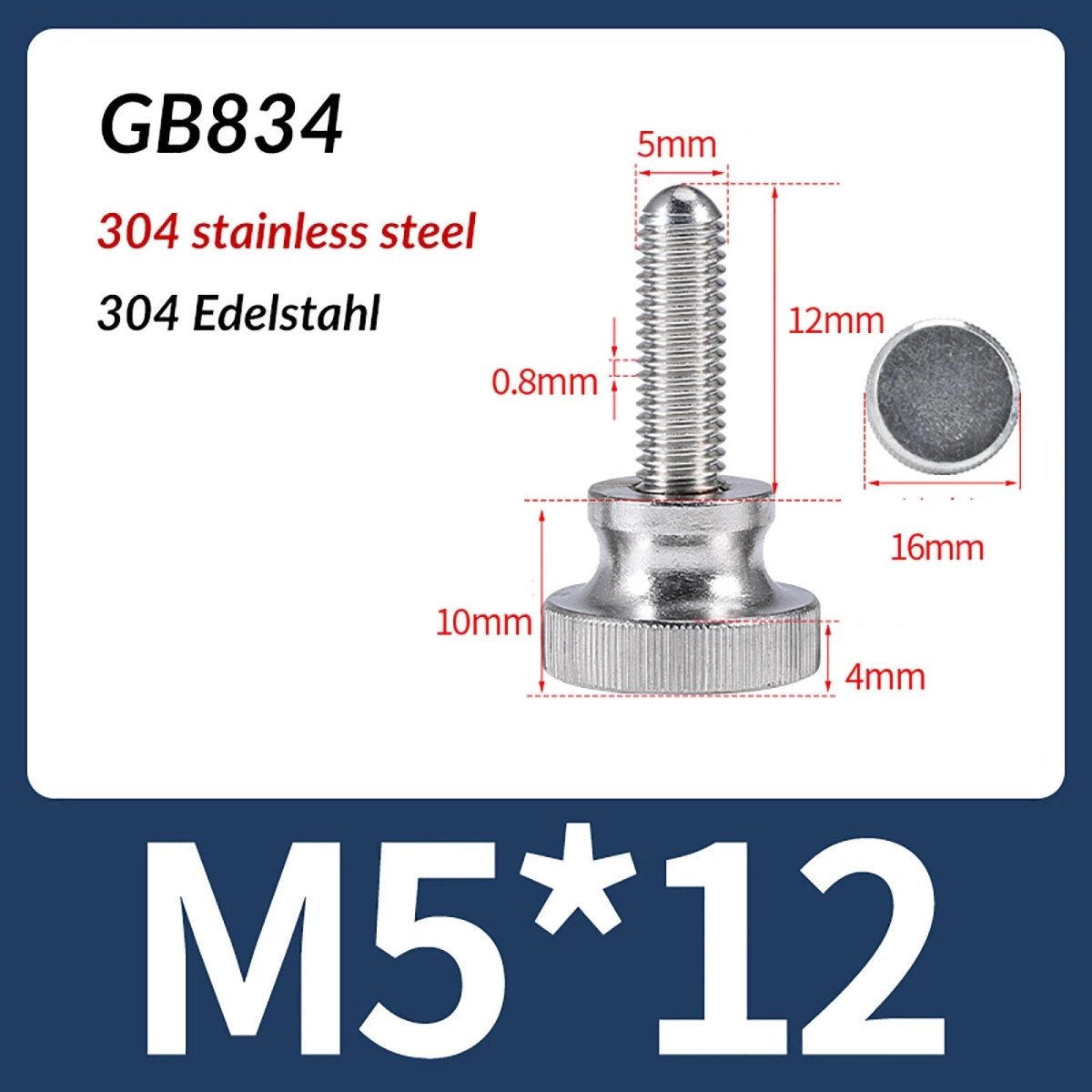 A2 Stainless Steel Knurled Thumb Screws – M2 to M10, Hand Turn Knob Bolts, 4 - 60mm Lengths - HomeDIYer