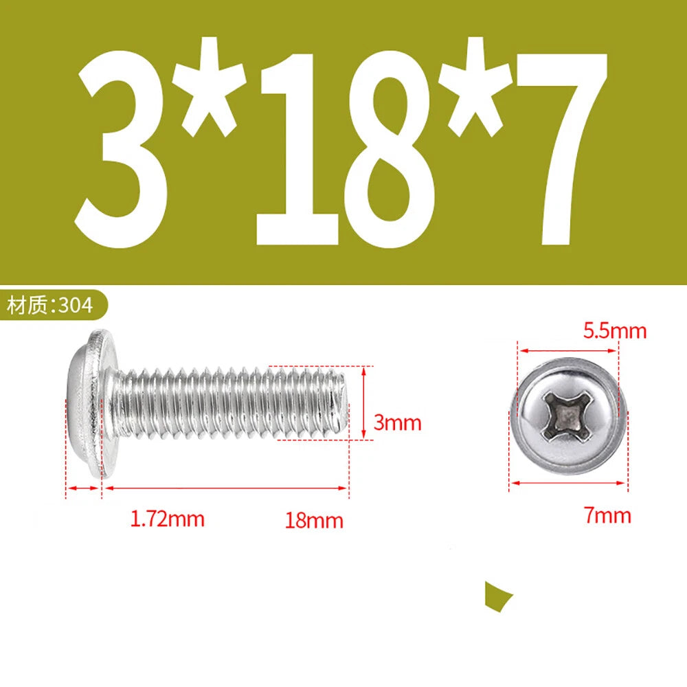 Phillips Flanged Button Head Screws M1.4–M6 | 304 Stainless Steel