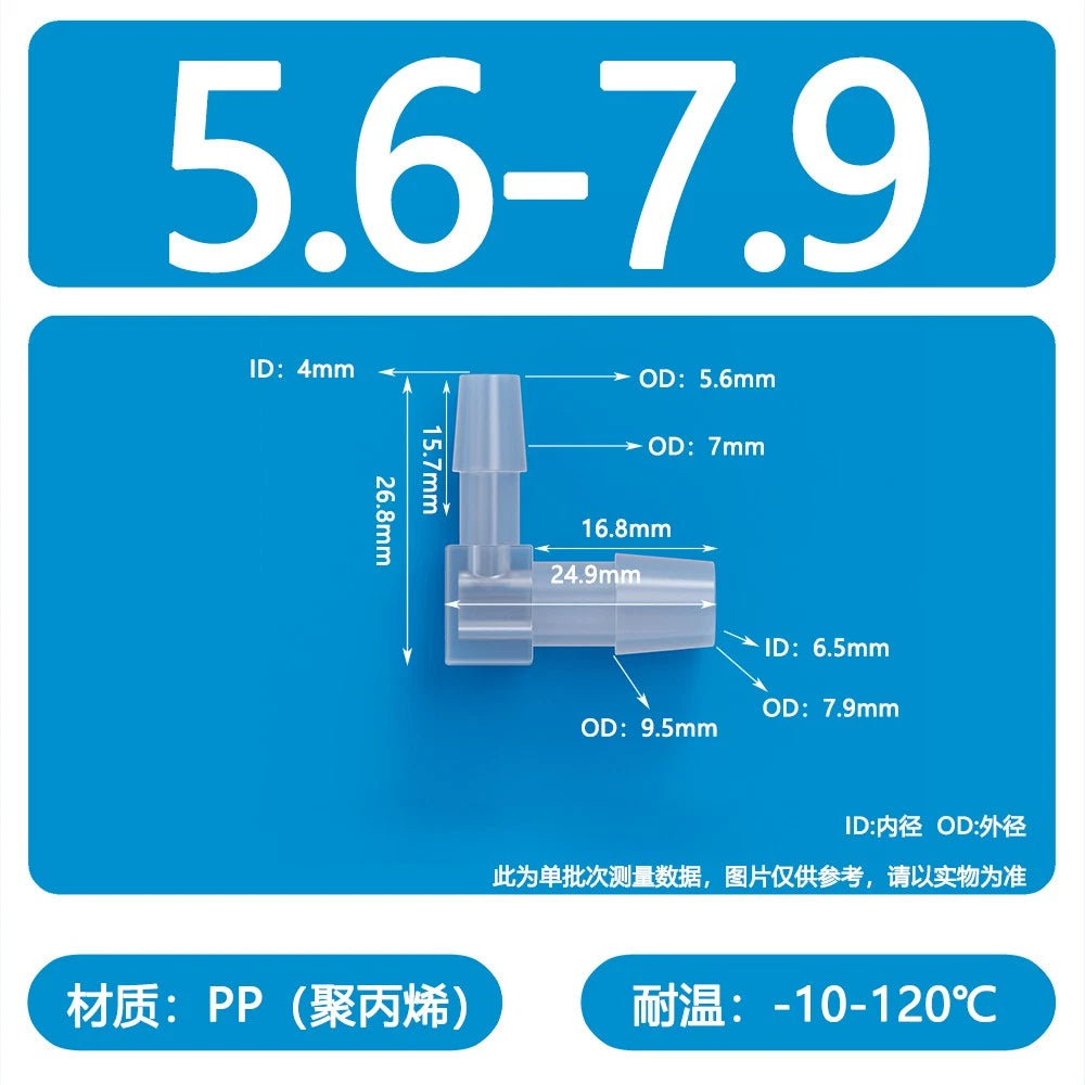 90° Elbow Plastic Barbed Joiner Reducer Connector Pipe Tube Hose Water 1.6-25mm