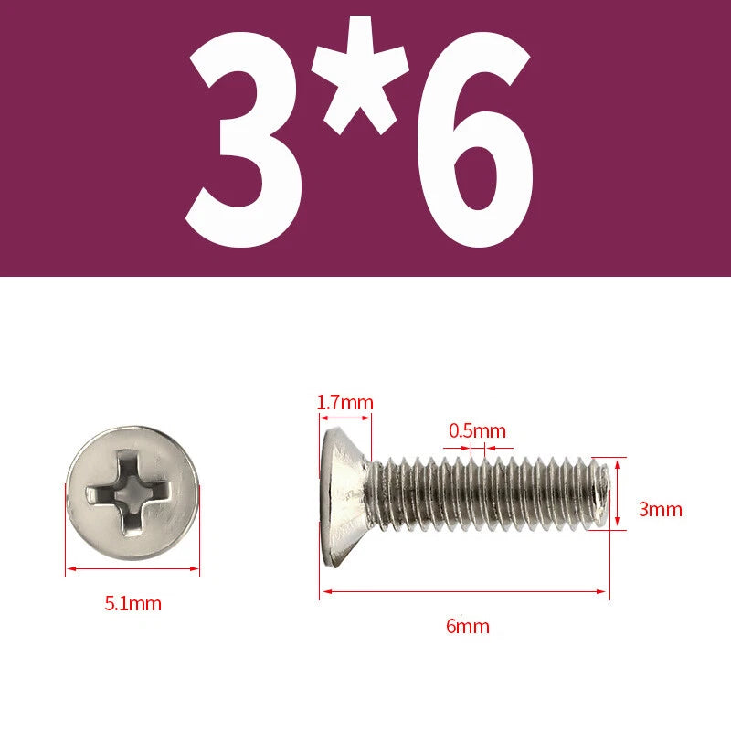 Phillips Machine Screws Countersunk Nickel Plated Steel DIN 965 Flat Head M1~M6