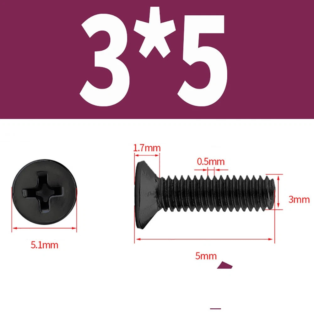 Black Phillips Flat Head Countersunk Machine Screws — Carbon Steel M1–M6
