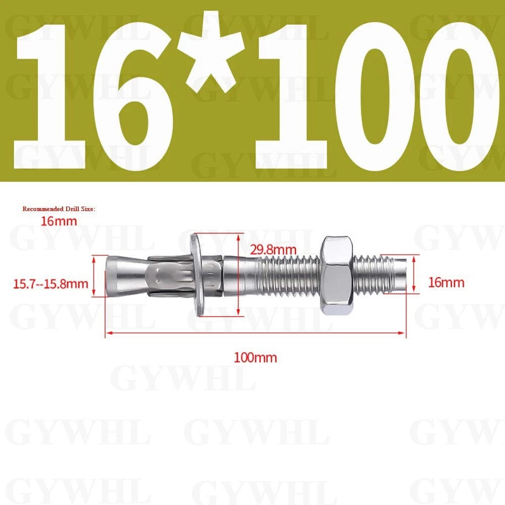 Hex Head Expansion Anchor Bolts — M6 to M20, Stainless Steel A2 & Zinc Plated, Extra Long