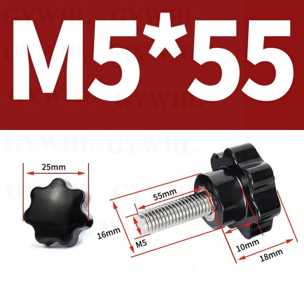 Stainless Thumb Screws Hand Knob Grip Bolts Black Plastic Hexalobular Star Head - HomeDIYer