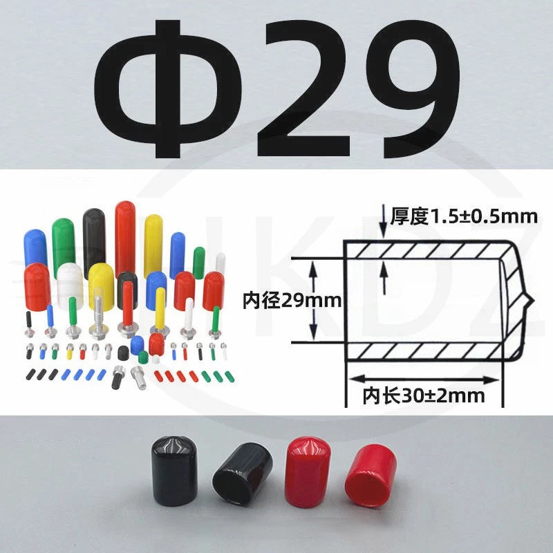 PVC End Caps for Screws, Bolts, Rods, Tubes & Cables – Thread Cover Protector, Rubber Plastic Caps (12-114mm, Multiple Colors)