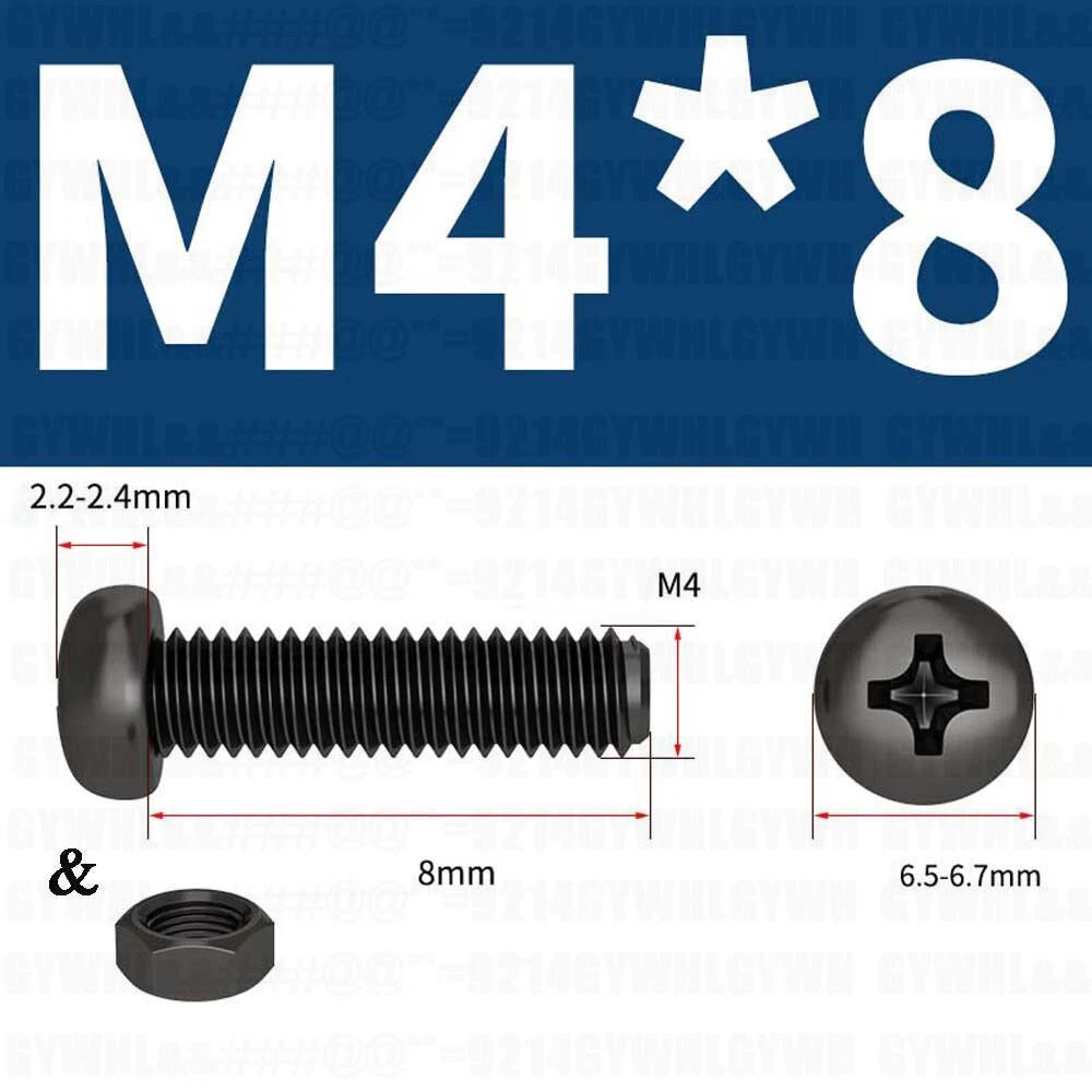 Black Pan Head Phillips Machine Screws + Hex Nuts Set – A2 Stainless Steel, M2 to M10