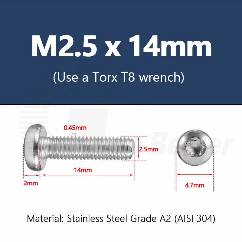 T3–T50 Torx Pan Head Machine Screws – M1.4 to M10, A2 Stainless Steel (3–100mm)