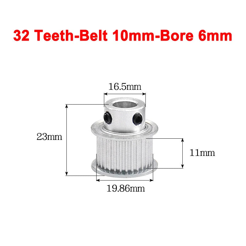 2GT Drive Pulley With Step 16 Tooth - 100 Tooth Bore 4mm - 25mm for 10mm Belt