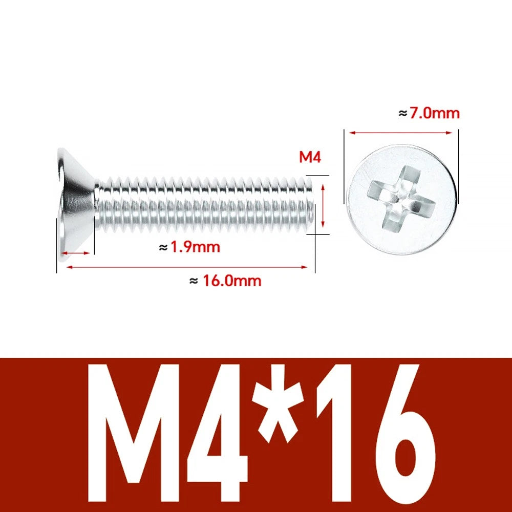 Countersunk Phillips Machine Screws – M2 to M12, White / Colour Zinc Plated, Carbon Steel