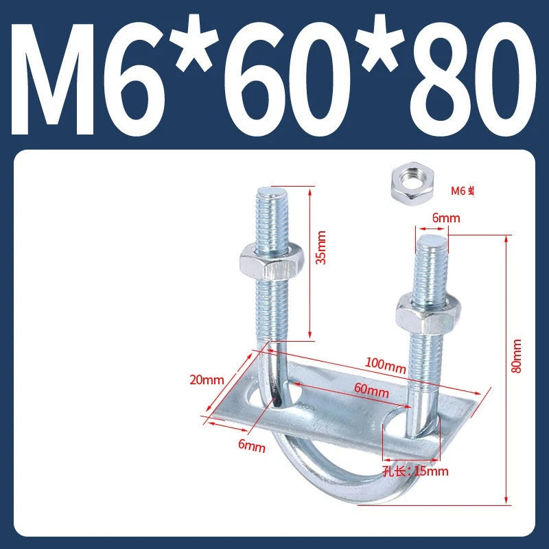Round U-Bolts Sets Steel 16mm-219mm Inner Width M6 M8 M0 M12 with Nut, Plate