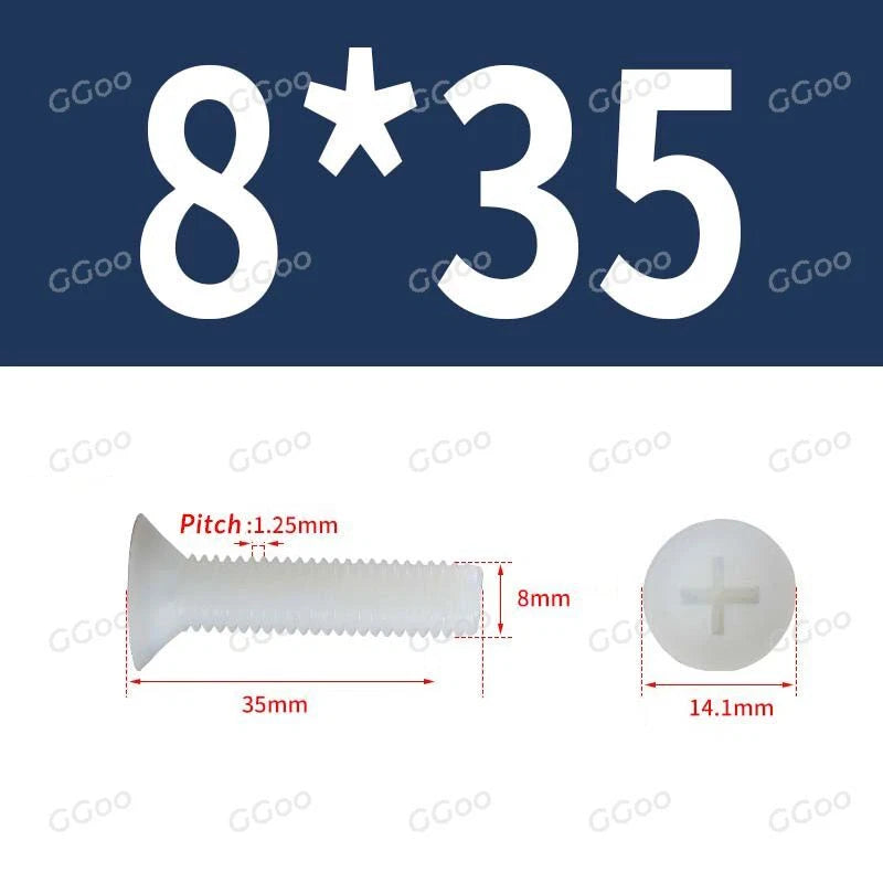 White Nylon Phillips Flat Head Machine Screws DIN 965 — M2.5 M3 M4 M5 M6 M8