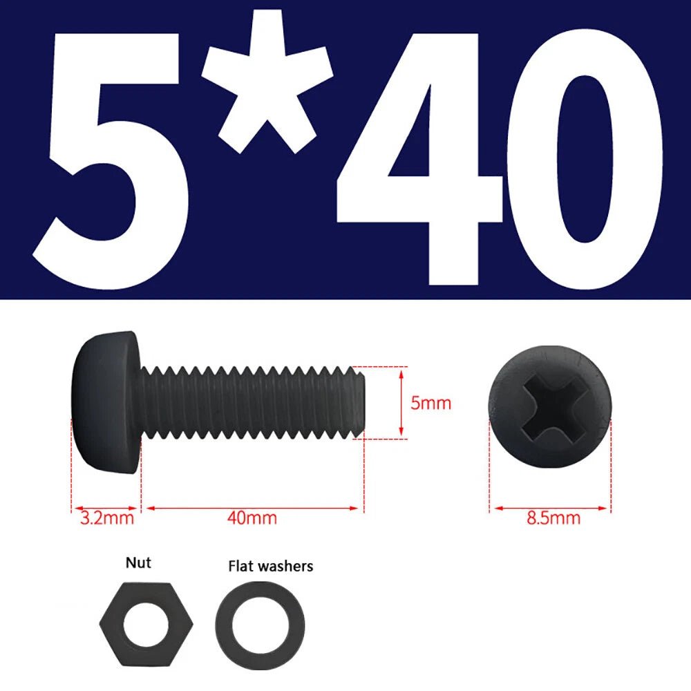 M4 M5 Nylon Phillips Pan Head Machine Screws with Hex Nuts and Flat Washers – White & Black - HomeDIYer