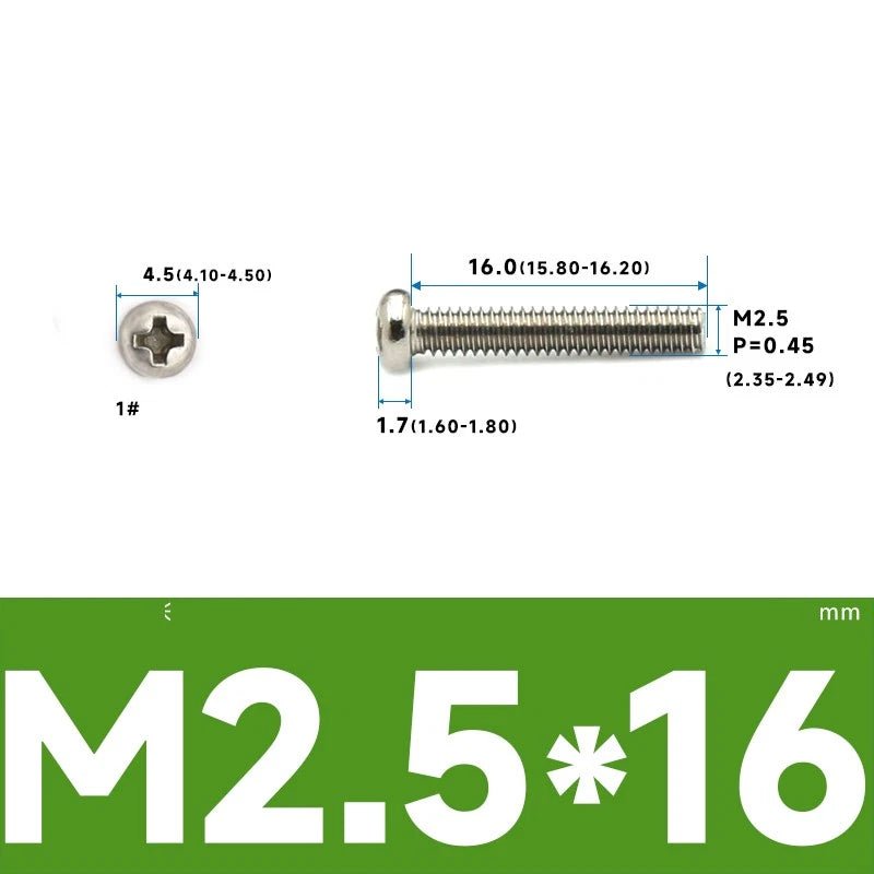 M1–M2.5 Pan Head Phillips Machine Screws – A2 Stainless Steel (304), Fully Threaded - HomeDIYer