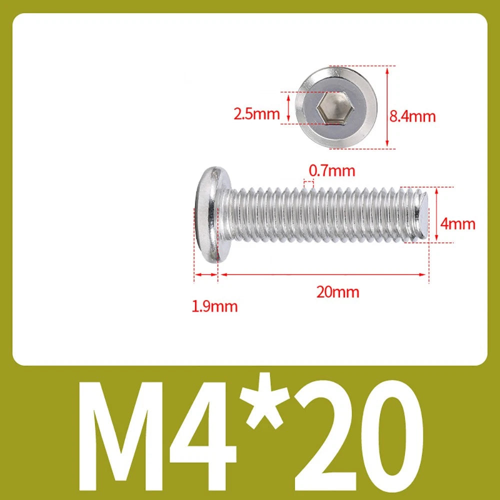 M2 M3 M4 Flat Round Head Hex Socket Screws – A2 Stainless Steel, Fully Threaded (3–50mm)
