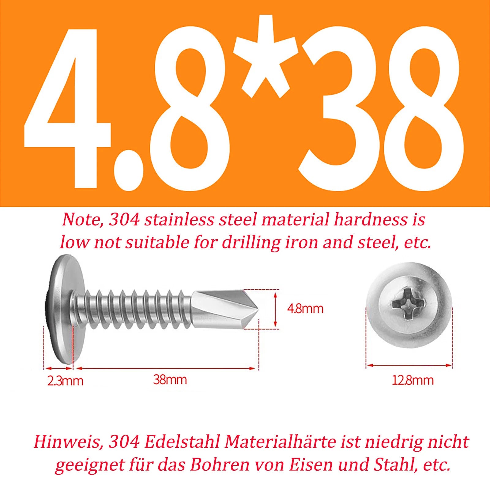 Self Drilling Wafer Head Screws – 304/410 Stainless & Galvanized Steel, M4.2 M4.8