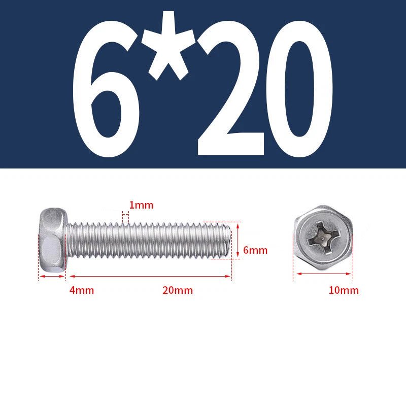 A2 Stainless Steel Hex Head Machine Screws – M3 M4 M5 M6 M8, Fully Threaded (304 Grade) - HomeDIYer