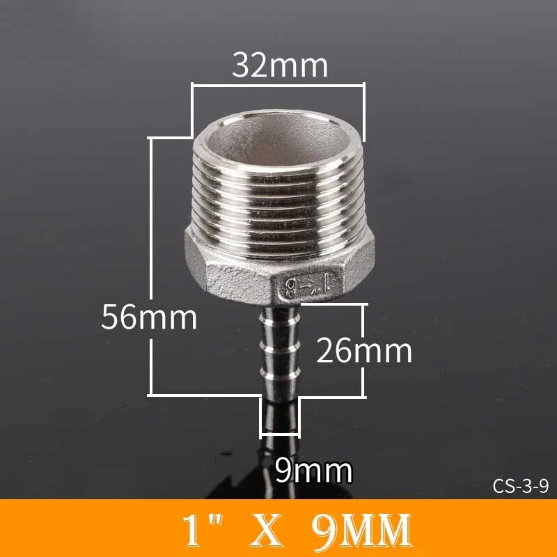 Stainless Steel BSP Male Thread x Barb Hose Tail Connector | 1/8" to 4"