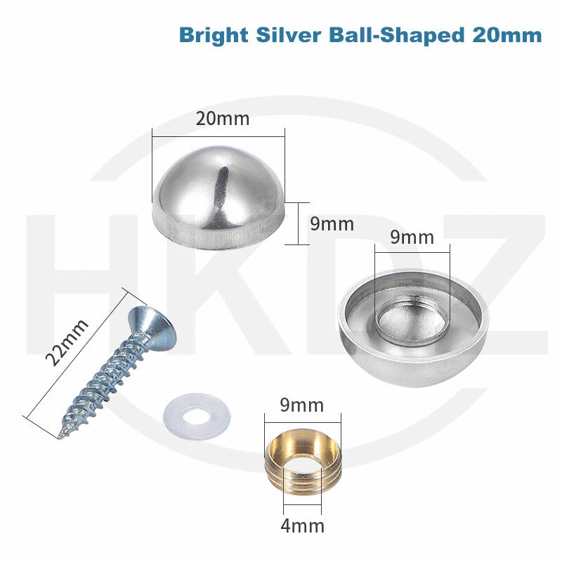 Stainless Steel Mirror Screw Cover Caps – Decorative Disc Plates for Glass, Mirrors & Furniture (16-50mm, Flat/Dome, Silver/Gold/Black/Rose Gold)