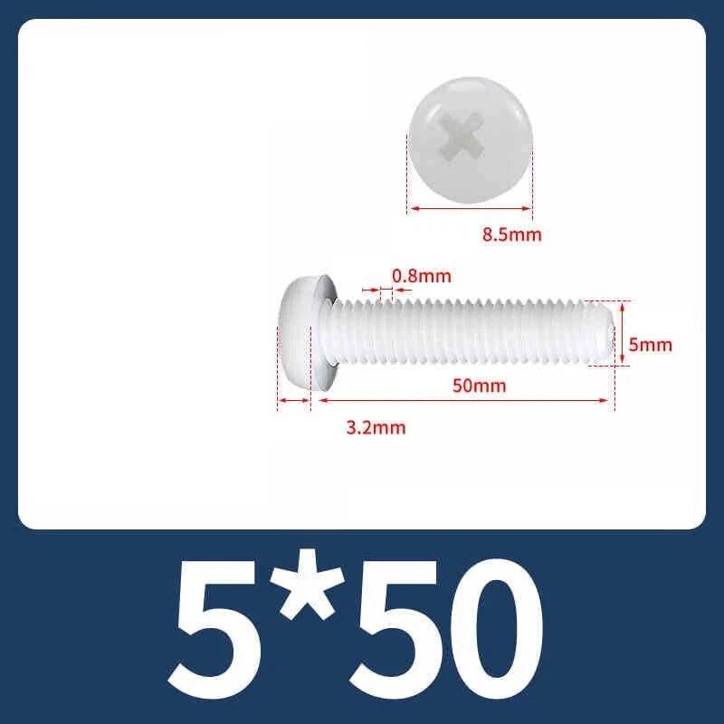 White Nylon Phillips Pan Head Machine Screws – M2 to M8, Non‑Conductive & Corrosion‑Free (PA66)