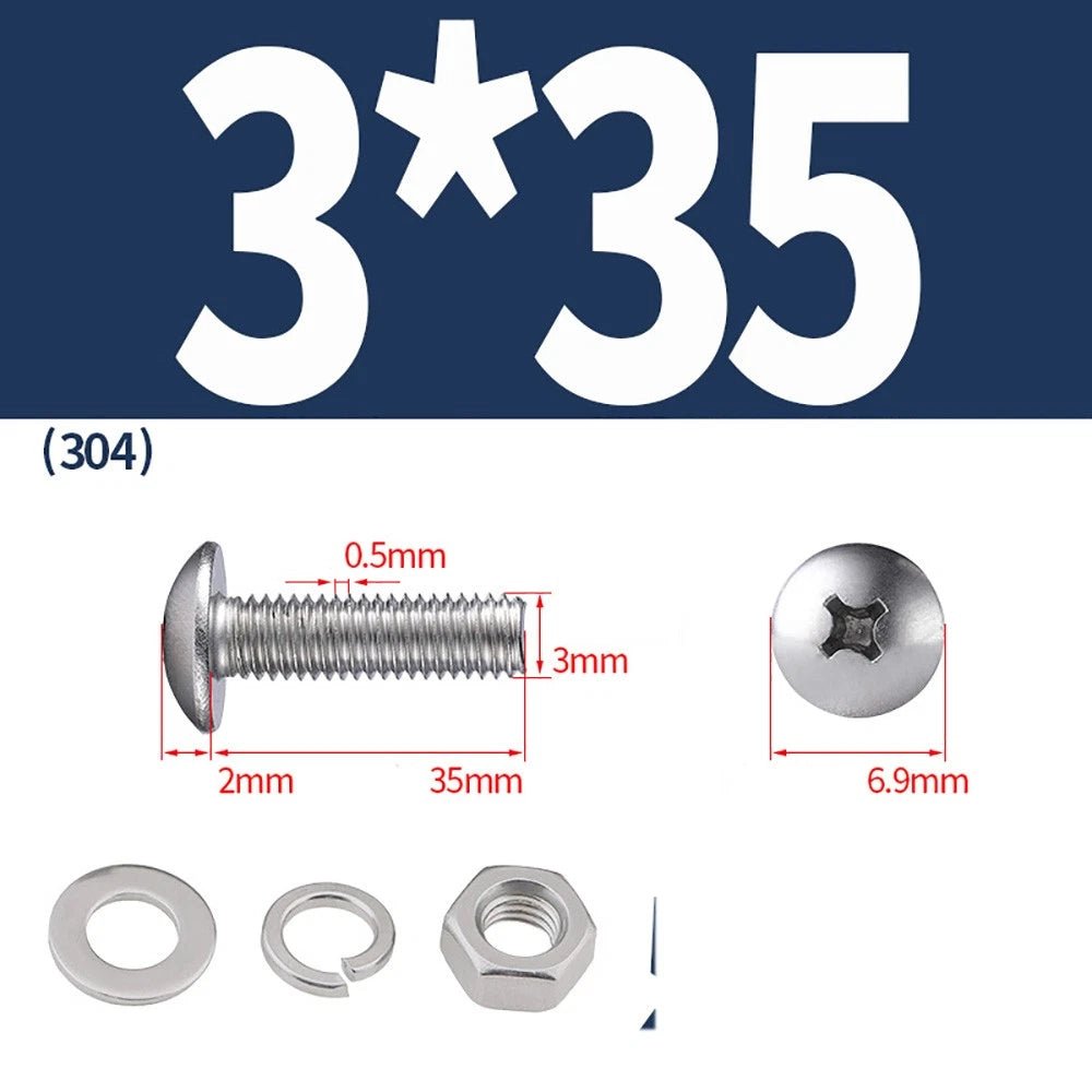 M2–M4 Phillips Truss Head Machine Screws with Hex Nuts & Washers – A2 Stainless Steel - HomeDIYer
