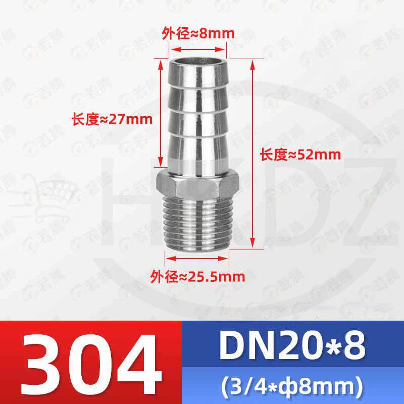 BSP Male Thread Stainless Steel Barb Hose Tail Connector — 1/8" to 4"