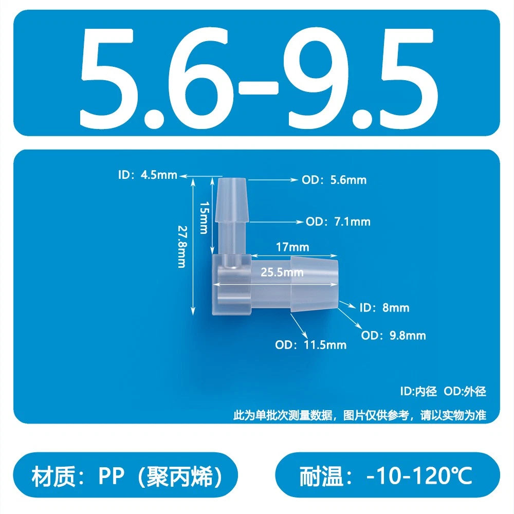 90° Elbow Plastic Barbed Joiner Reducer Connector Pipe Tube Hose Water 1.6-25mm