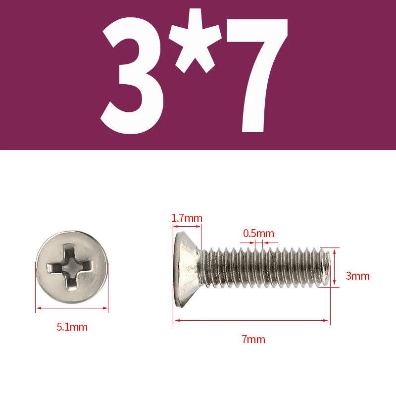 Phillips Machine Screws Countersunk Nickel Plated Steel DIN 965 Flat Head M1~M6
