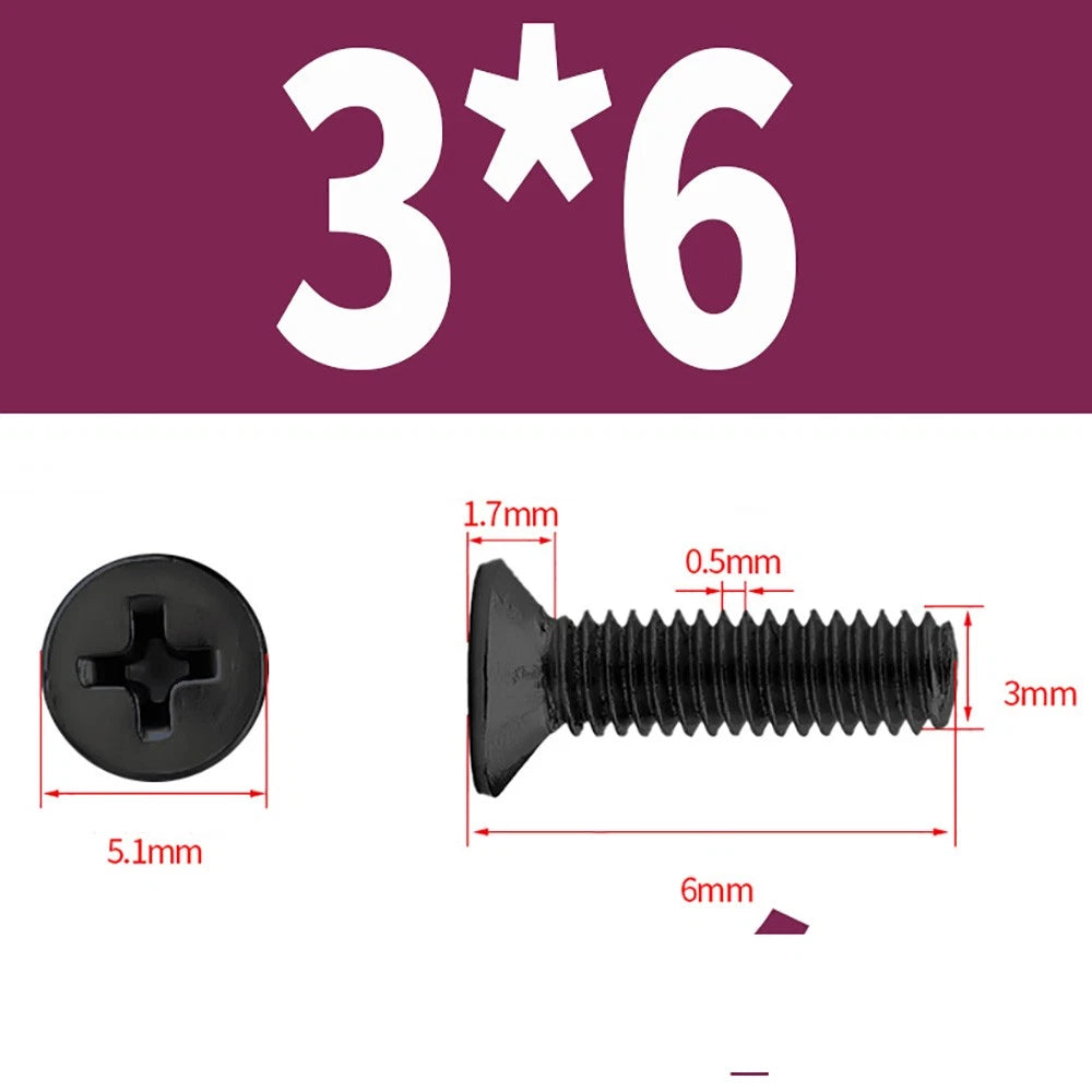 Black Phillips Flat Head Countersunk Machine Screws — Carbon Steel M1–M6