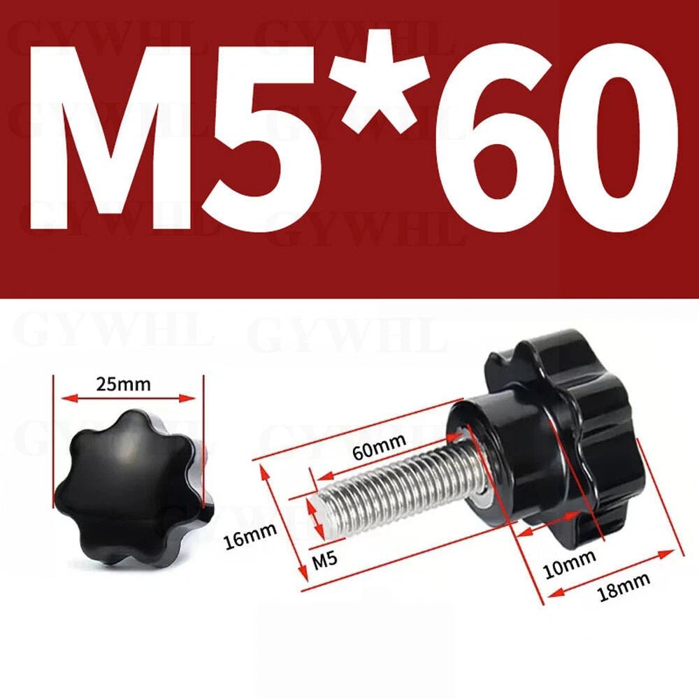 Stainless Thumb Screws Hand Knob Grip Bolts Black Plastic Hexalobular Star Head - HomeDIYer