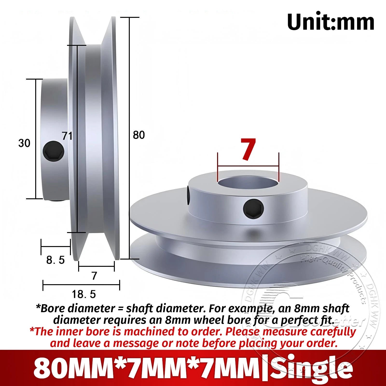 V Grooved Pulley Aluminum Round Belt Pulleys For 7mm Belt Single/Double Grooved