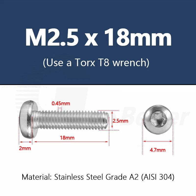 T3–T50 Torx Pan Head Machine Screws – M1.4 to M10, A2 Stainless Steel (3–100mm)