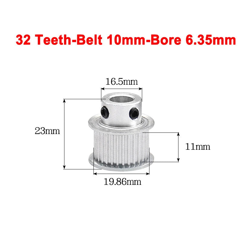 2GT Drive Pulley With Step 16 Tooth - 100 Tooth Bore 4mm - 25mm for 10mm Belt