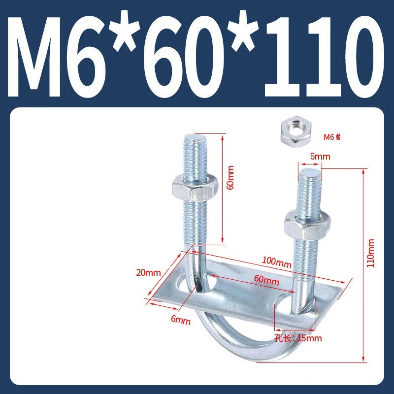 Round U-Bolts Sets Steel 16mm-219mm Inner Width M6 M8 M0 M12 with Nut, Plate